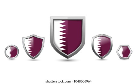 Qatar flag country with metal shape shield badge