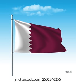 Qatar flag flying on blue sky, vector illustation.