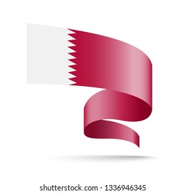 Qatar flag in the form of wave ribbon vector illustration on white background.