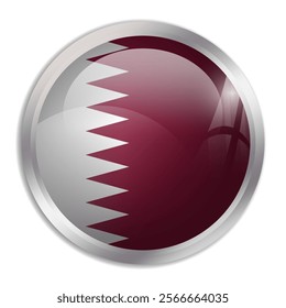 Qatar flag - glossy circle button displays a colorful flag representing a country cultural identity and heritage. The essence of national pride and unity.