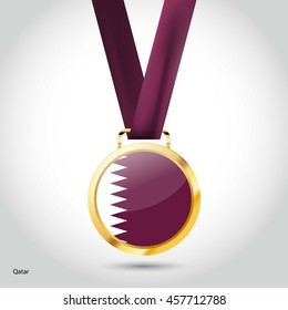 Qatar Flag in gold Medal. Vector Illustration. RIO Olympic Game gold Medal. Vector Illustration