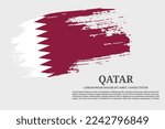 Qatar flag grunge brush and text poster, vector