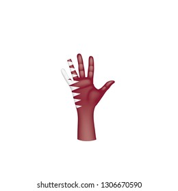 Qatar flag and hand on white background. Vector illustration