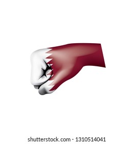Qatar flag and hand on white background. Vector illustration