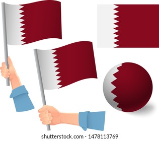 Qatar flag in hand set. Ball flag. National flag of Qatar vector illustration