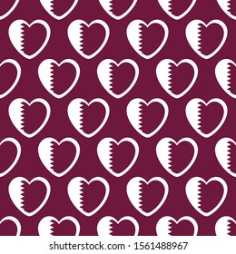 Qatar flag heart shape seamless pattern vector background