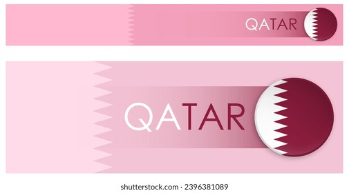 QATAR flag horizontal web banner in modern neomorphism style. Webpage QATAR country header button for mobile application or internet site. Vector