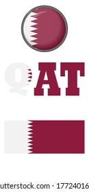 Qatar flag icons on a white background. Vector image: flag of Qatar, the button and the abbreviation. You can use it to create a website, print brochures, booklets, flyers, and travel guides