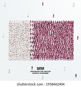 Qatar Flag. A Large Group Of People Form To Create The Shape Of The Qatari Flag. Vector Illustration.