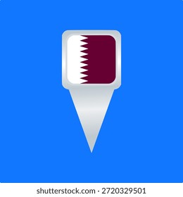 Qatar Flag Location Pin Icon. Glossy Map Pointer Vector Illustration. Ideal for travel apps, navigation maps, geographic markers, tourism projects