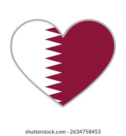 Qatar flag. Qatar love flag. Qatar flag in heart shape. Love symbol. Vector illustration.

