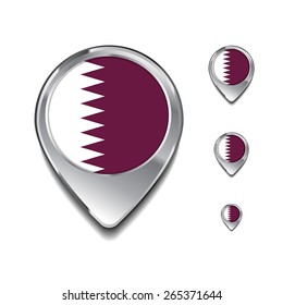 Qatar flag map pointer. 3d Map Pointer with flag glossy button style on gray background