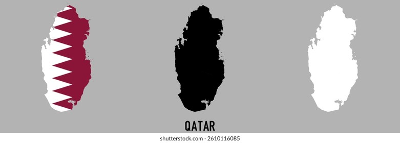 Qatar flag and map shape black and gray color.