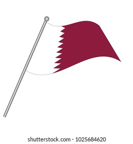 Qatar flag. The national flag of Qatar on a pole. The waving flag. The sign and symbol of the country. Realistic vector on white.