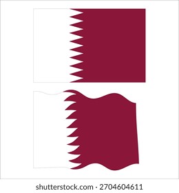 Bandera de Qatar con nueve puntos en la frontera aserrada, mostrando variaciones estáticas y ondulatorias.