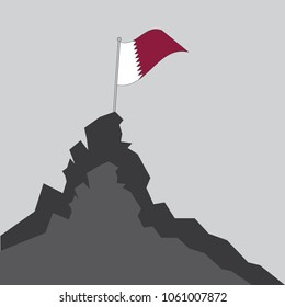 Qatar flag on the mountain peak. Business concept, goal achievement, success, winning. Flat style,flag of Qatar, vector illustration.EPS10.