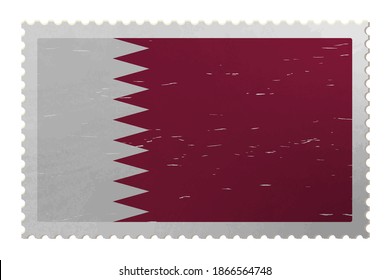 Qatar flag on shabby postage stamp, vector