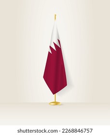 Qatar flag on a flag stand. Vector illustration.