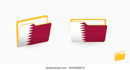 Qatar flag on two type of folder icon. Vector illustration.