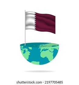 Poste de la bandera de Qatar en el mundo. Bandera ondeando alrededor del mundo. Fácil edición y vector en grupos. Ilustración vectorial de bandera nacional sobre fondo blanco.