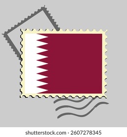 Qatar flag postage stamp. Isolated vector illustration on grey post stamp background