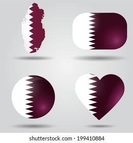 Qatar flag set in map, oval, circular and heart shape.