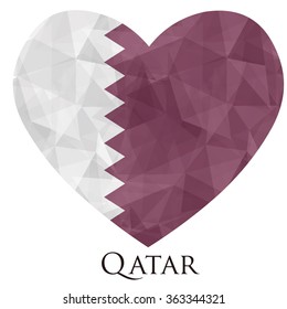 Qatar flag shape heart in geometric rumpled triangular low poly origami style graphic illustration,mosaic polygonal style.Symbol of love to country.Retro or vintage style background.