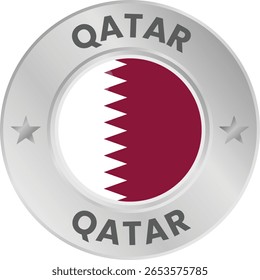 Katar Flagge in silberfarbener Medaille. Nationalflagge in Metallkreisemblem.