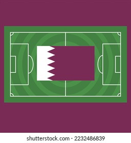 Indicador de la bandera de Qatar y vector de campo de fútbol