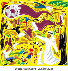Qatar Flag, Soccer Football theme (Vector art)