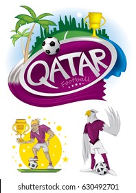 Qatar Flag, Soccer Player, Character, Winner (Vector Art)