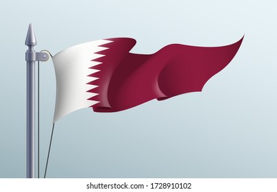 Símbolo del estado de la bandera de Qatar aislado en una bandera nacional de fondo. Tarjeta de saludo Día de la Independencia Nacional del Estado de Qatar. Cartel de ilustración con bandera de estado realista.