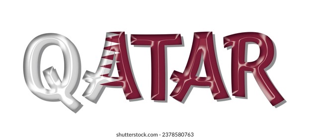 QATAR flag text font, 3D QATAR colorful background, QATAR flag vector illustration