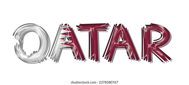 QATAR flag text font, 3D QATAR colorful background, QATAR flag vector illustration