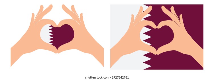 Qatar  flag. Two hands in the form of a heart with flag of Qatar 