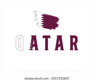 QATAR flag Typography with brush flag on a white background, Editable vector design of QATAR typography with flag, National Day Design, QATAR day design, brush Flag of QATAR