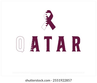 QATAR flag Typography with ribbon flag on a white background, Editable vector design of QATAR typography with flag, National Day Design, QATAR day design, Ribbon Flag of QATAR