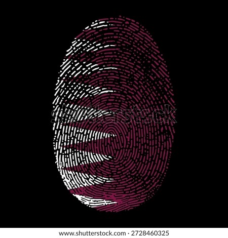 Qatar flag vector illustration in fingerprint shape. National Qatari flag as a symbol of patriotism, identity and pride on black background.