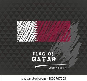 Qatar flag, vector sketch hand drawn illustration on dark grunge background