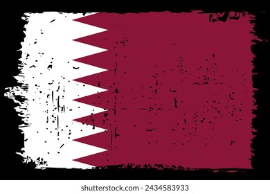 Qatar flag - vector flag with stylish scratch effect and black grunge frame.