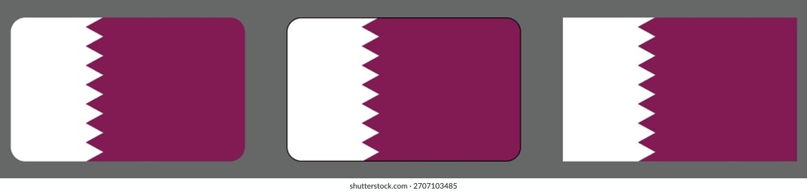 Ola de la bandera de Qatar aislada en PNG o fondo gris. Símbolo Qatar, Plantilla para Anuncio, tarjeta, publicidad, promoción y negocio que empareja el cartel del país. bandera en Formas rectangulares, del corazón y redondas.