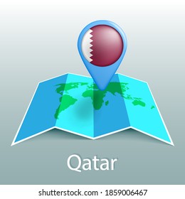 Qatar flag world map in pin with name of country