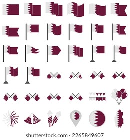 Qatar flags icon set, Qatar independence day icon set sign vector symbol
