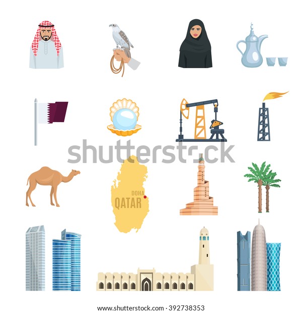 Qatar Flat Icons Set Oil Natural Stock Vector (royalty Free) 392738353