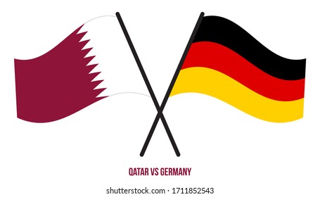 Qatar and Germany Flags Crossed And Waving Flat Style. Official Proportion. Correct Colors.