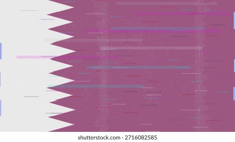 Vector Video de bandera de falla de Qatar, distorsión dividida RGB, ilustración de marco abstracto digital