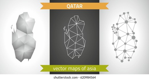 Qatar graphic vector maps of Asia, polygonal, grey, mosaic, triangle illustrations