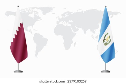  Qatar and Guatemala flags for official meeting against background of world map.