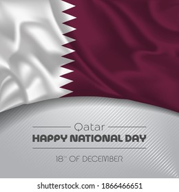 Qatar happy national day greeting card, banner vector illustration. Qatari holiday 18th of December square design element with waving flag