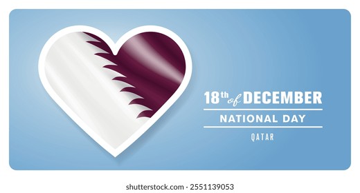 Qatar happy national day greeting card, banner vector illustration. Qatari holiday 18th of December design element with 3D flag